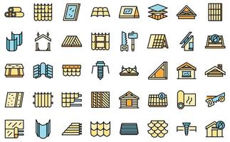 Install the roof icons set outline vector. Safety builder vector