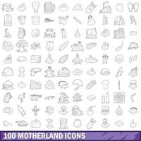 100 motherland icons set, outline style vector