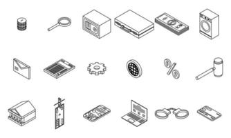 Money laundering icons set vector outine