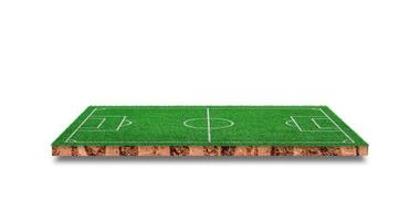 Green grass football field isolated on white background. Soccer field for sport game photo