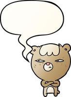 cartoon annoyed bear and arms crossed and speech bubble in smooth gradient style vector