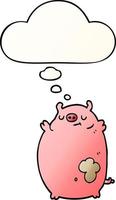 cartoon fat pig and thought bubble in smooth gradient style vector