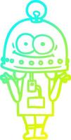cold gradient line drawing happy carton robot with light bulb vector