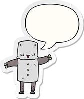 cartoon robot and speech bubble sticker vector