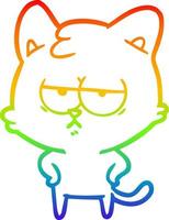 rainbow gradient line drawing bored cartoon cat vector