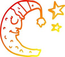 warm gradient line drawing cartoon moon with sleeping cap vector