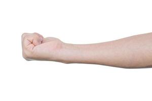 Hand with fist gesture Isolated on white background with clipping path. photo