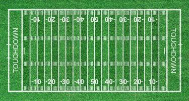 American football field, stripe grass with white pattern lines. Top view photo