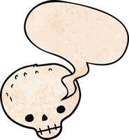 cartoon skull and speech bubble in retro texture style vector