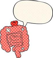cartoon repaired intestines and speech bubble in comic book style vector
