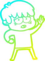 cold gradient line drawing cartoon exhausted boy vector