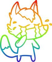 dibujo de línea de gradiente de arco iris lobo llorando de dibujos animados vector