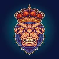 Angry king gorilla crown ornate Vector illustrations for your work Logo, mascot merchandise t-shirt, stickers and Label designs, poster, greeting cards advertising business company or brands