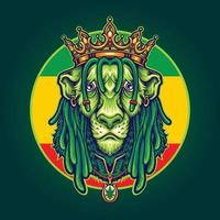 rasta lion king reggae con ilustraciones de la mascota de la corona de oro vector