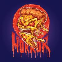 pizza aterradora deliciosa con ilustraciones de letras derretidas de terror vector