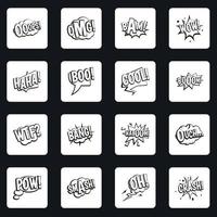 Comic colored sound icons set squares vector