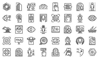 Biometric authentication icons set, outline style vector