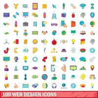 100 iconos de diseño web, estilo de dibujos animados vector