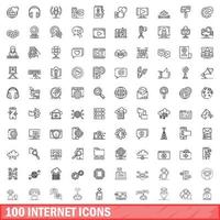 100 internet icons set, outline style vector