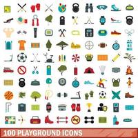 100 playground icons set, flat style vector