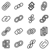 Chain link icons set, outline style vector