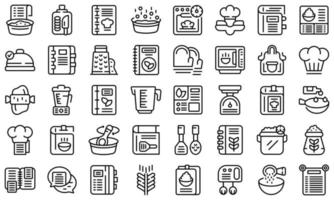 los iconos del libro de recetas establecen el vector de contorno. biblioteca de libros de cocina