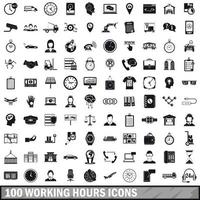 100 horas de trabajo, conjunto de iconos de estilo simple vector