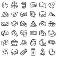 Cheese icons set, outline style vector