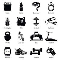 Gym sport icons set, simple style vector