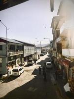 Posof town streets with buildings and people. Traditional turkish village background photo