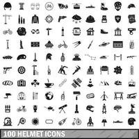 100 helmet icons set, simple style vector