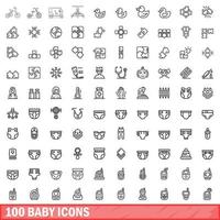 100 baby icons set, outline style vector