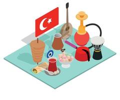 Turkish tea concept banner, isometric style