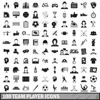 100 team player icons set, simple style vector