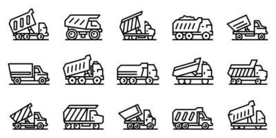 Tipper icons set, outline style vector