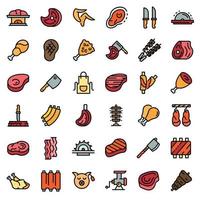 Meat icons set line color vector