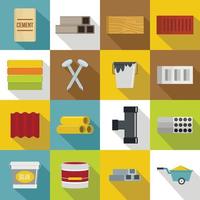 Building materials icons set, flat style vector