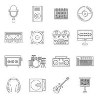 conjunto de iconos de elementos de estudio de grabación, estilo de esquema vector
