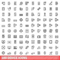 100 device icons set, outline style vector