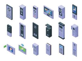 los iconos de intercomunicador de video establecen un vector isométrico. teléfono de la puerta