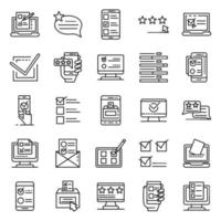 Online vote icons set, outline style vector