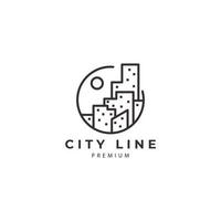 logotipo de la ciudad en estilo de línea con ilustración de icono de vector de diseño de edificio de círculo