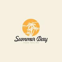 coconut tree with sun in summer logo vector circular icon symbol illustration design