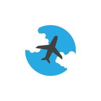 logotipo de avión con cielo aislado y diseño de círculo de nubes gráfico de ilustración de icono de vector abstracto