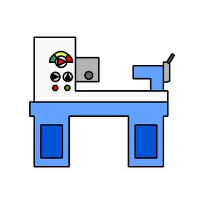 Lathe Machine Flat Icon illustration. Good for your design about machining or manufucture process. Good for your element design presentation, poster banner, ui, vector