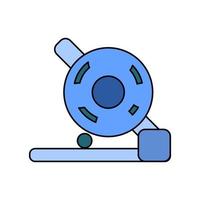 Cutting Grinding Machine flat icon in blue color. Symbol of Machining, manufacturing, metalwork, mechanical engineering, forming, shaping, cutting.  vector illustration.