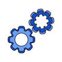 Gear flat icon in blue color.  Gear engine, mechanism progress, process, movement, progessive, manufacturing, symbol vector sign isolated on white background.