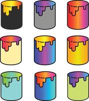 Colorful paint bucket with spilled paint icon set vector