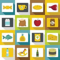 Shop navigation foods icons set, flat style vector