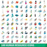 100 human resource icons set, isometric 3d style vector